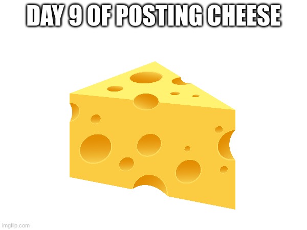 Day 9 | DAY 9 OF POSTING CHEESE | image tagged in cheese on day 9 | made w/ Imgflip meme maker