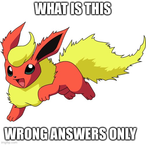 Flareon | WHAT IS THIS; WRONG ANSWERS ONLY | image tagged in flareon | made w/ Imgflip meme maker