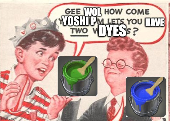 Two Wieners (no bottom text) | WOL; YOSHI P; HAVE; DYES | image tagged in two wieners no bottom text,ShitpostXIV | made w/ Imgflip meme maker