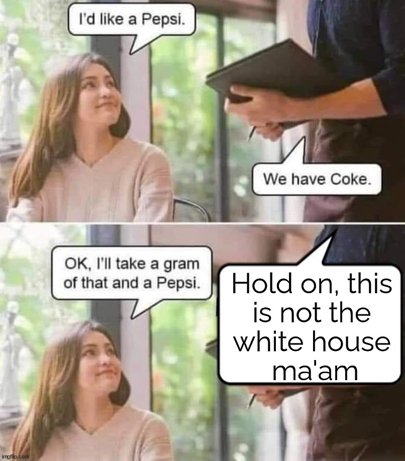 Hold on, this 
is not the 
white house 
ma'am | image tagged in politics,cocaine,biden | made w/ Imgflip meme maker