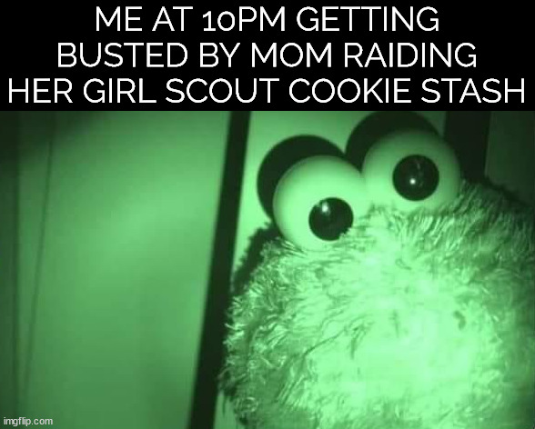 ME AT 10PM GETTING BUSTED BY MOM RAIDING HER GIRL SCOUT COOKIE STASH | made w/ Imgflip meme maker