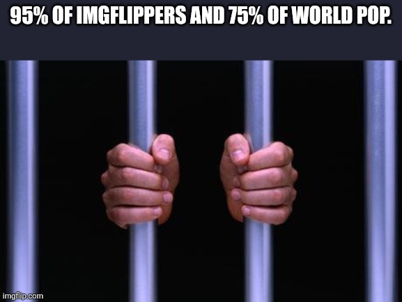 Prison Bars | 95% OF IMGFLIPPERS AND 75% OF WORLD POP. | image tagged in prison bars | made w/ Imgflip meme maker