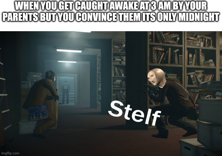 Stealth | WHEN YOU GET CAUGHT AWAKE AT 3 AM BY YOUR PARENTS BUT YOU CONVINCE THEM ITS ONLY MIDNIGHT | image tagged in stealth | made w/ Imgflip meme maker