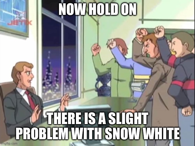 Snow woke meme | NOW HOLD ON; THERE IS A SLIGHT PROBLEM WITH SNOW WHITE | image tagged in now hold on - sonic x | made w/ Imgflip meme maker