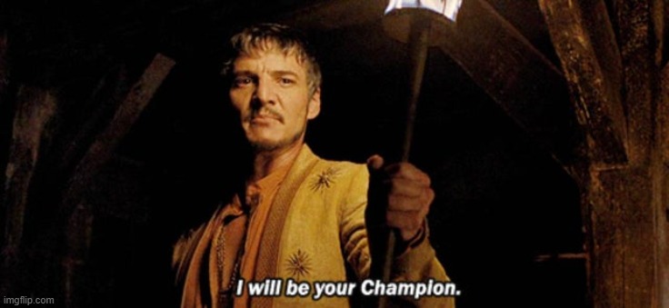 I will be your champion | image tagged in i will be your champion | made w/ Imgflip meme maker
