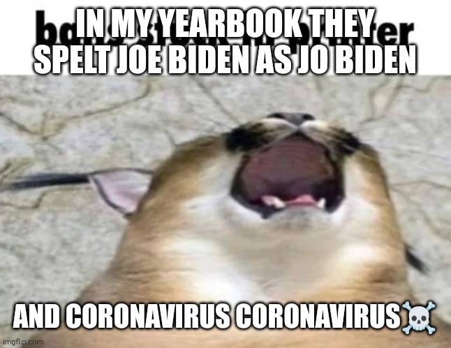 Balls stuck In printer | IN MY YEARBOOK THEY SPELT JOE BIDEN AS JO BIDEN; AND CORONAVIRUS CORONAVIRUS☠️ | image tagged in balls stuck in printer | made w/ Imgflip meme maker