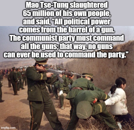 In case you wonder why some people are so adament about protecting the Second Amendment. | Mao Tse-Tung slaughtered 65 million of his own people, and said, “All political power comes from the barrel of a gun. The communist party must command all the guns; that way, no guns can ever be used to command the party.” | image tagged in china gun control | made w/ Imgflip meme maker