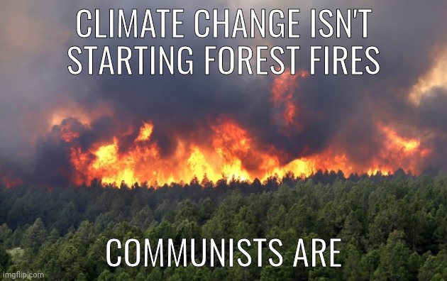 It's all intentional. | CLIMATE CHANGE ISN'T STARTING FOREST FIRES; COMMUNISTS ARE | image tagged in forest fire | made w/ Imgflip meme maker