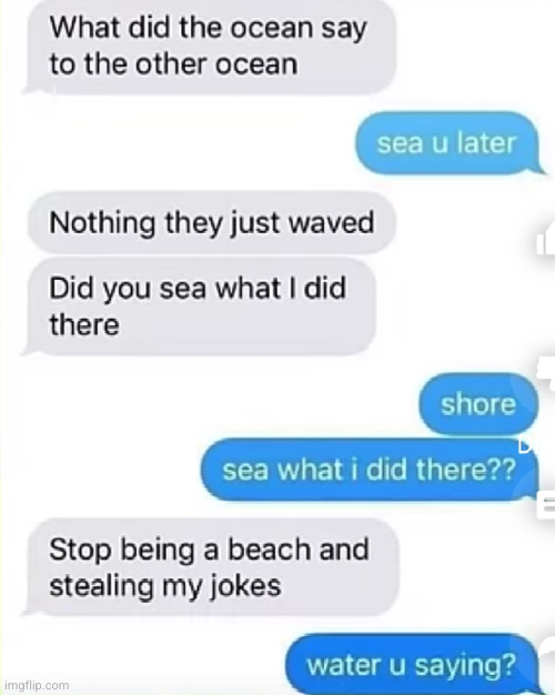 hmm? oh hey msmg. Here's some more funny texts for you | image tagged in msmg,funny texts,beach,water,jokes,wave | made w/ Imgflip meme maker