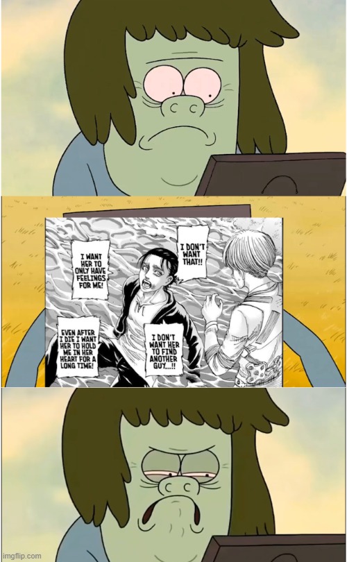 Eren Disappoints Muscle Man. | image tagged in regular show,attack on titan,spoiler alert | made w/ Imgflip meme maker