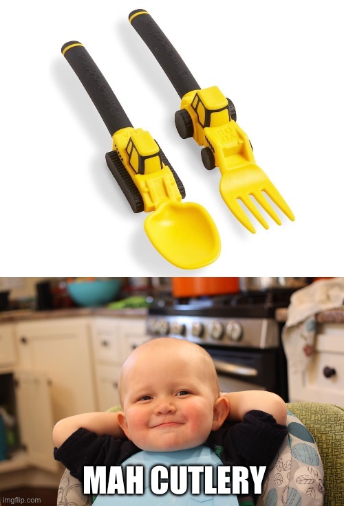 Cutlery | MAH CUTLERY | image tagged in baby boss relaxed smug content,cutlery,spoon,fork | made w/ Imgflip meme maker
