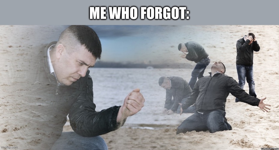 Guy with sand in the hands of despair | ME WHO FORGOT: | image tagged in guy with sand in the hands of despair | made w/ Imgflip meme maker