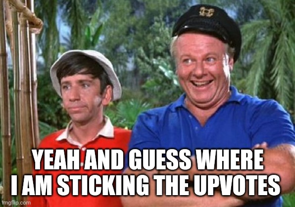Gilligan and Skipper | YEAH AND GUESS WHERE I AM STICKING THE UPVOTES | image tagged in gilligan and skipper | made w/ Imgflip meme maker