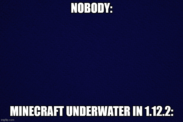 1.12 is far less laggy | NOBODY:; MINECRAFT UNDERWATER IN 1.12.2: | image tagged in dark blue,minecraft | made w/ Imgflip meme maker