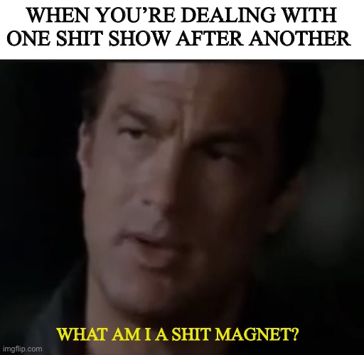 Shit magnet | WHEN YOU’RE DEALING WITH ONE SHIT SHOW AFTER ANOTHER; WHAT AM I A SHIT MAGNET? | image tagged in shit magnet | made w/ Imgflip meme maker