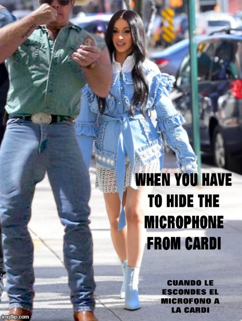 hide your microphones from cardi | image tagged in cardi b,microphone,drinks,rap,rapper,concert | made w/ Imgflip meme maker