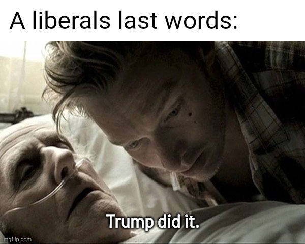 deathbed | A liberals last words: Trump did it. | image tagged in deathbed | made w/ Imgflip meme maker