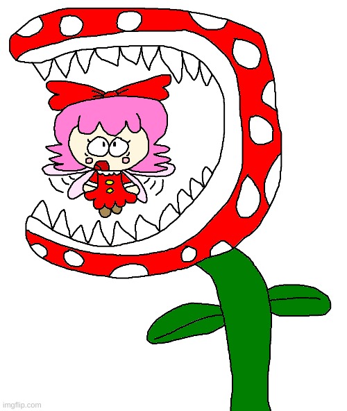 Ribbon gets eaten by the Piranha Plant | image tagged in kirby,crossover,fanart,cute,vore,parody | made w/ Imgflip meme maker