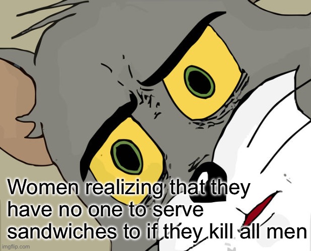 Unsettled Tom Meme | Women realizing that they have no one to serve sandwiches to if they kill all men | image tagged in memes,unsettled tom | made w/ Imgflip meme maker