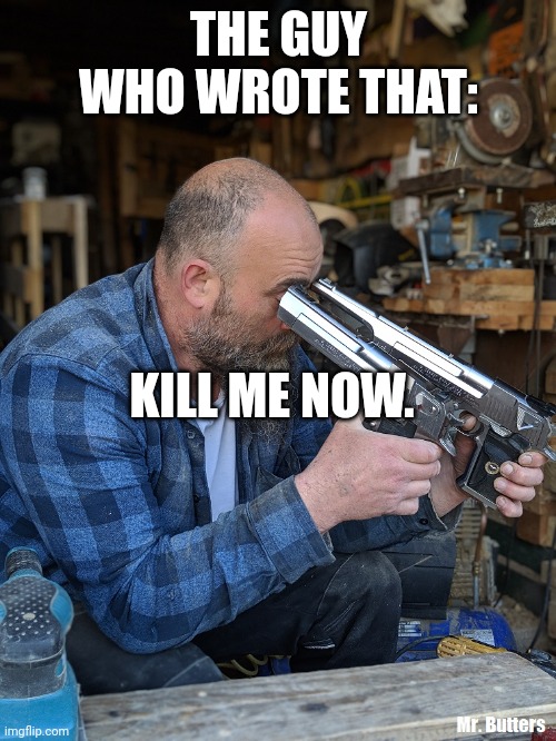 kill me now | THE GUY WHO WROTE THAT: KILL ME NOW. | image tagged in kill me now | made w/ Imgflip meme maker