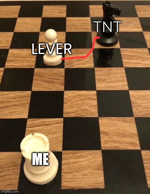 Minecraft Redstone be like: | TNT; LEVER; ME | image tagged in chess knight pawn rook | made w/ Imgflip meme maker