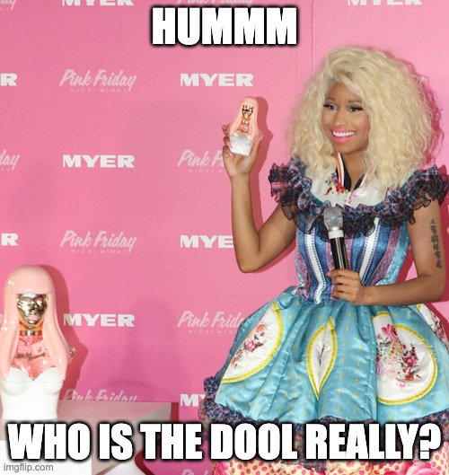 nicki | HUMMM; WHO IS THE DOOL REALLY? | image tagged in funny,funny memes,funny meme,fun | made w/ Imgflip meme maker