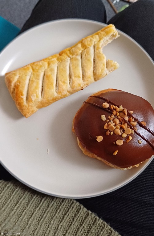 lunch (greggs sausage roll and Krispy Kreme reeses doughnut) | image tagged in food | made w/ Imgflip meme maker