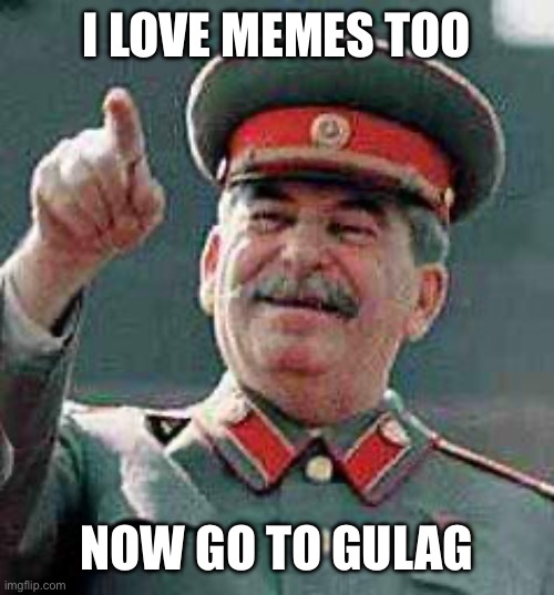 I LOVE MEMES TOO NOW GO TO GULAG | image tagged in stalin says | made w/ Imgflip meme maker