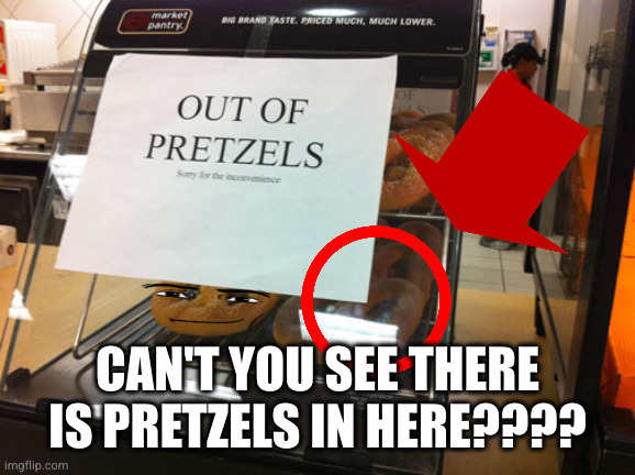 CAN'T YOU SEE THERE IS PRETZELS IN HERE???? | made w/ Imgflip meme maker