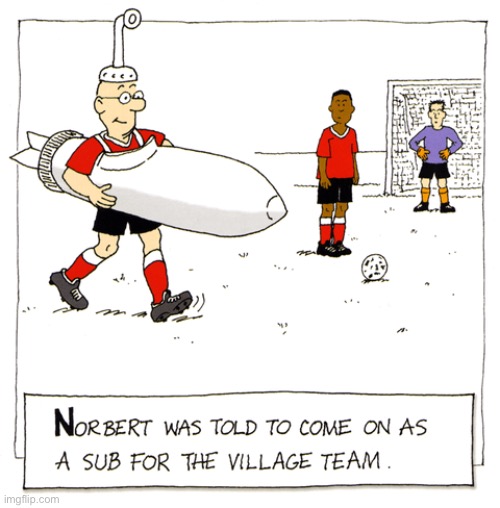 Norbert came on as a sub | image tagged in football match,norbert was told,hw could come on,as a sub,comics | made w/ Imgflip meme maker