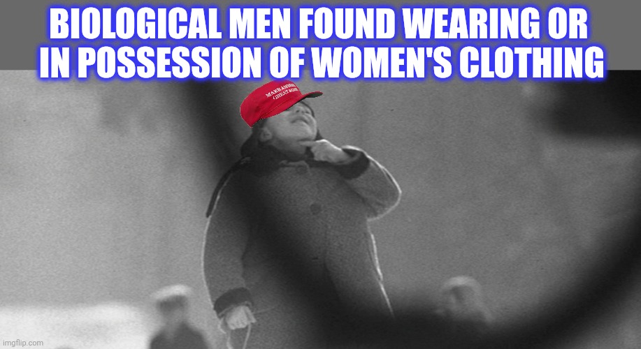 BIOLOGICAL MEN FOUND WEARING OR 
IN POSSESSION OF WOMEN'S CLOTHING | made w/ Imgflip meme maker