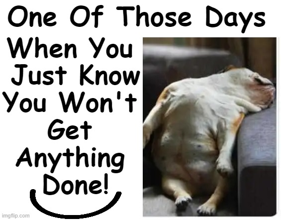 Relatable? | When You 
Just Know
You Won't 
Get 
Anything 
Done! One Of Those Days | image tagged in fun,you have become the very thing you swore to destroy,sleepy dog,slowest things,lol,relatable | made w/ Imgflip meme maker