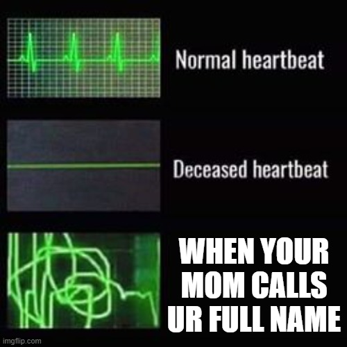 heartbeat rate | WHEN YOUR MOM CALLS UR FULL NAME | image tagged in heartbeat rate | made w/ Imgflip meme maker