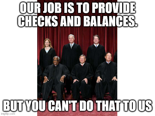 Surprise, suprise suprise suprise corrupt judges don't want to be held accountable | OUR JOB IS TO PROVIDE CHECKS AND BALANCES. BUT YOU CAN'T DO THAT TO US | made w/ Imgflip meme maker