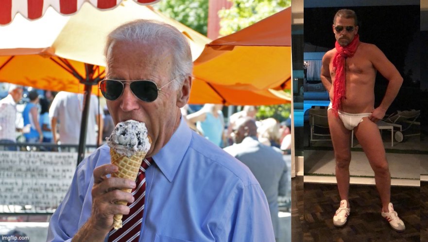 Oh, caption it for yourself [warning: chunky-munky satire] | image tagged in joe biden eating ice cream,hunter biden,funny memes | made w/ Imgflip meme maker