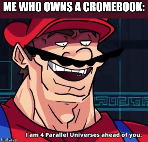 I Am 4 Parallel Universes Ahead Of You | ME WHO OWNS A CROMEBOOK: | image tagged in i am 4 parallel universes ahead of you | made w/ Imgflip meme maker