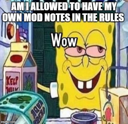 Wow bob | AM I ALLOWED TO HAVE MY OWN MOD NOTES IN THE RULES | image tagged in wow bob | made w/ Imgflip meme maker