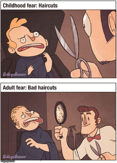 adult vs childhood fears (part 5) | image tagged in adult,child,fear | made w/ Imgflip meme maker