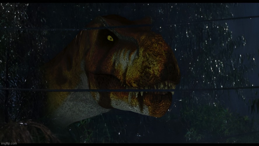A Tyrannosaurus Stare (Poster by SuperNathan10002) | image tagged in jurassic park,jurassic world | made w/ Imgflip meme maker