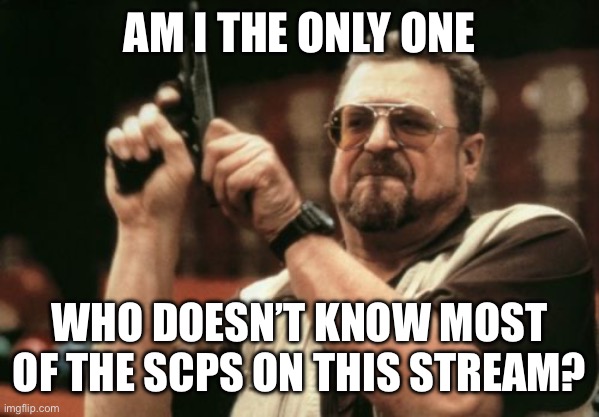 Aside from the well-known ones, I mean. | AM I THE ONLY ONE; WHO DOESN’T KNOW MOST OF THE SCPS ON THIS STREAM? | image tagged in memes,am i the only one around here,scp,scp meme | made w/ Imgflip meme maker