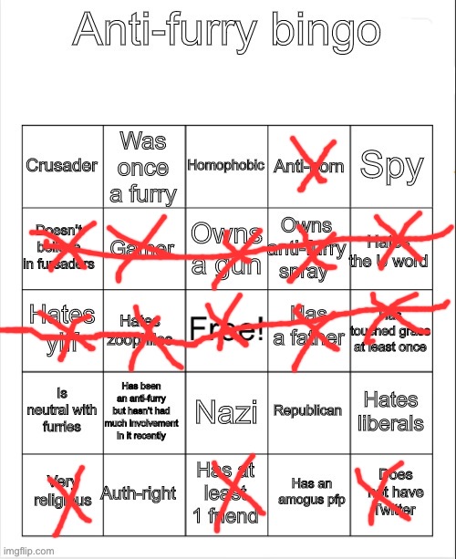 Bingo | image tagged in anti-furry bingo,memes,anti furry | made w/ Imgflip meme maker