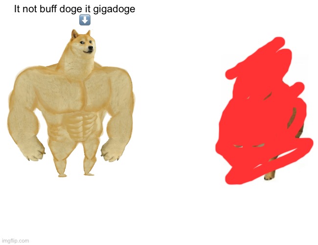 Gigadoge | It not buff doge it gigadoge
       ⬇️ | image tagged in memes,buff doge vs cheems,giga chad | made w/ Imgflip meme maker