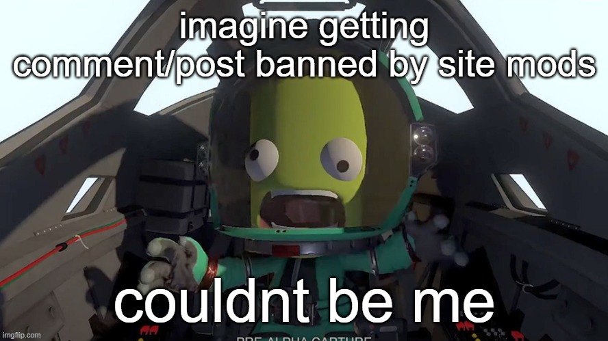 /srs never gotten banned somehow | imagine getting comment/post banned by site mods; couldnt be me | image tagged in kerbal panic | made w/ Imgflip meme maker