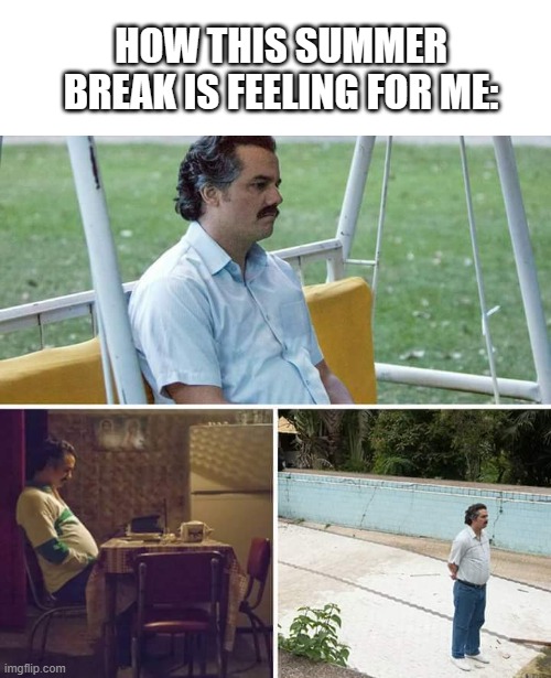 i'm half way to summer break and i don't know what to actually do | HOW THIS SUMMER BREAK IS FEELING FOR ME: | image tagged in memes,sad pablo escobar | made w/ Imgflip meme maker