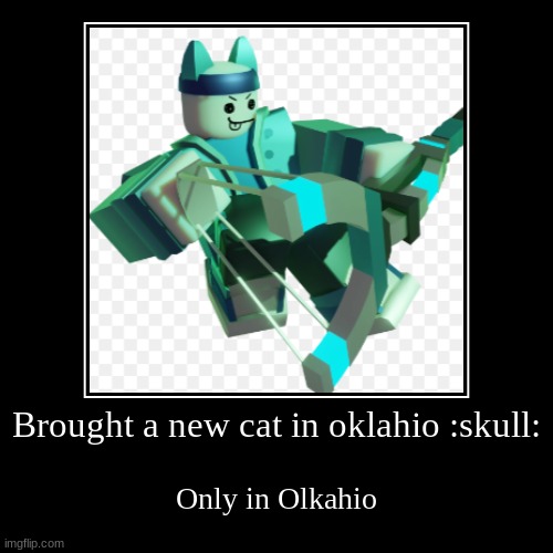 Olkahioan cat | Brought a new cat in oklahio :skull: | Only in Olkahio | image tagged in only in ohio | made w/ Imgflip demotivational maker