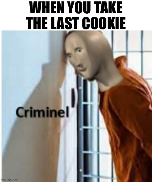 The last cookie | WHEN YOU TAKE THE LAST COOKIE | image tagged in criminel,memes | made w/ Imgflip meme maker