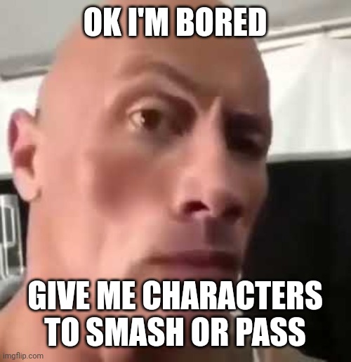 The Rock Eyebrows | OK I'M BORED; GIVE ME CHARACTERS TO SMASH OR PASS | image tagged in the rock eyebrows | made w/ Imgflip meme maker