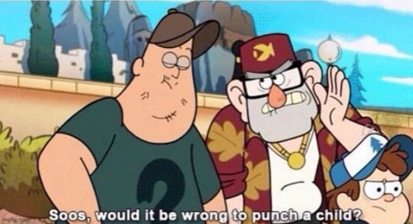 Soos, would it be wrong to punch a child? | image tagged in soos would it be wrong to punch a child | made w/ Imgflip meme maker