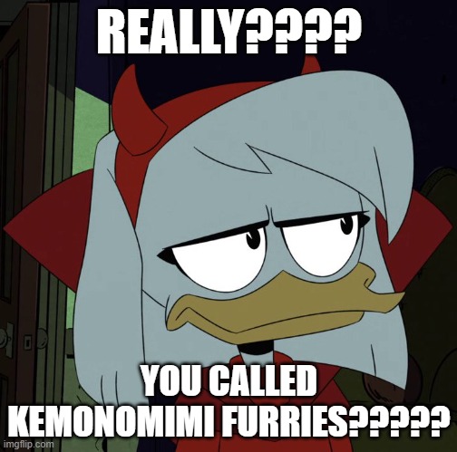 don't misunderstand ok? | REALLY???? YOU CALLED KEMONOMIMI FURRIES????? | image tagged in ducktales disappointed della | made w/ Imgflip meme maker
