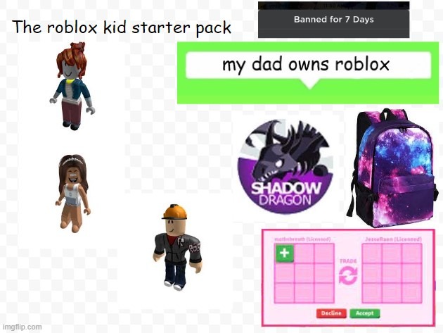 the roblox kid starter pack | image tagged in roblox,roblox meme,banned from roblox | made w/ Imgflip meme maker